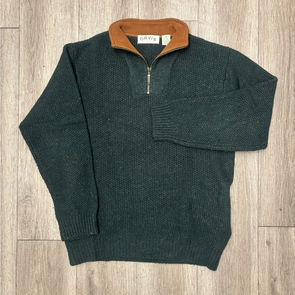 Orvis 1/4 Zip Sweater Men’s Medium Pullover Quarter Zip Pockets Speckled wool